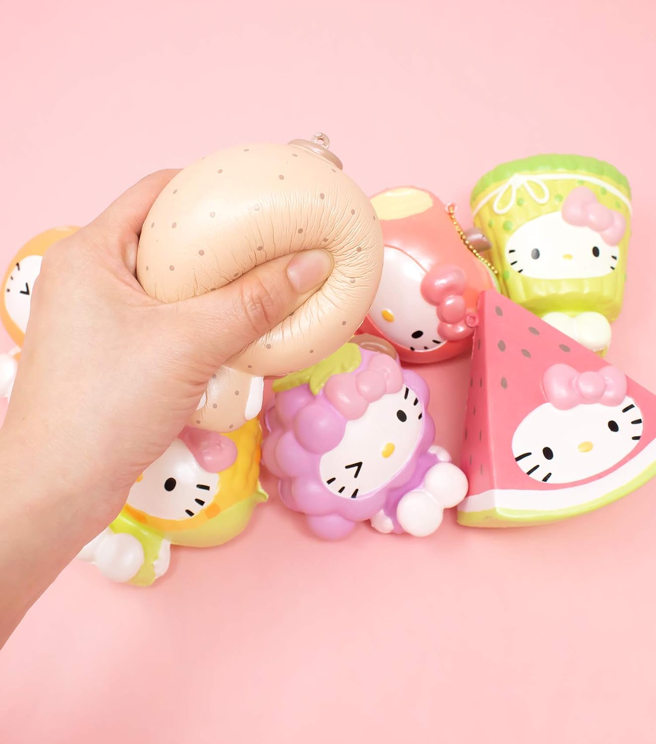 Sanrio Hello Kitty Fruit and Veggie Slow Rising Cute Squishy Toy Keychain Birthday Gifts, Party Favors, Stress Balls for Kids, Boys, Girls - Avocado