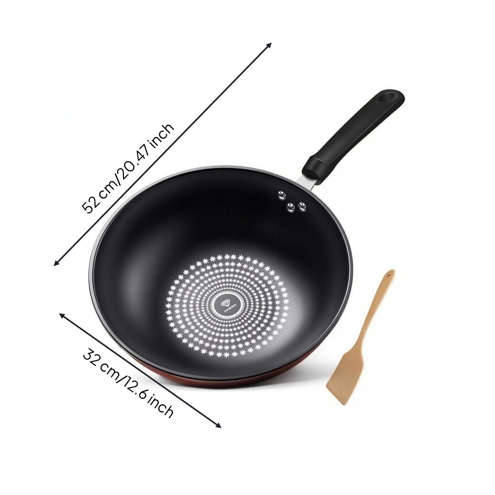 Antihaftbeschichtete Wokpfanne aus für Hohe Hitze mit Roter Außenbeschichtung Und Tiefem Rundboden Zum Braten Und Frittieren für Tägliche, 32cm, Kristall-Bratpfanne Ohne Deckel