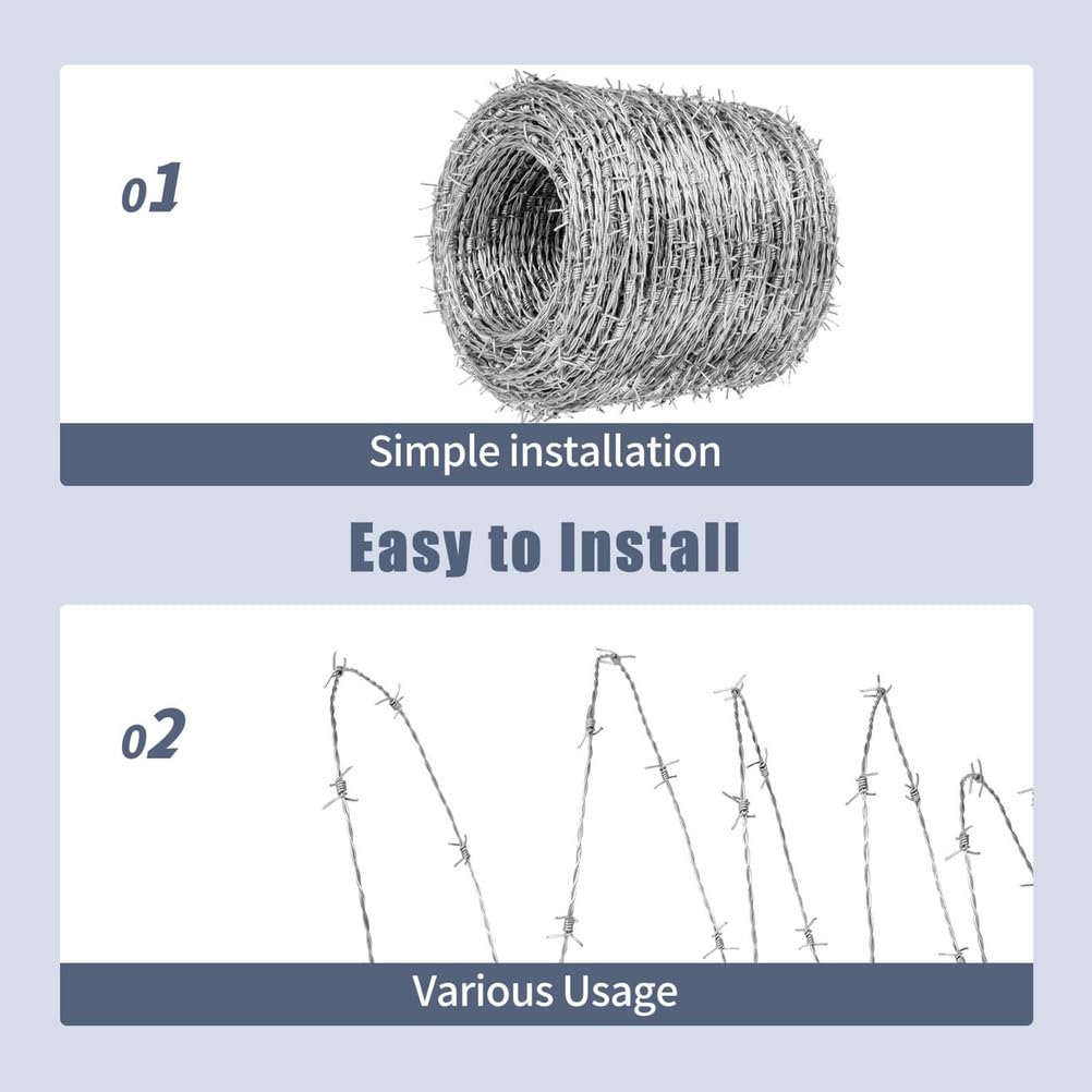 Rollo de Alambre de Púas, Alambre de Espino Galvanizado, Fuerte y Flexible Alambre Espino para Manualidades, Cercas y Repelente de Plagas,1.8mm,200m