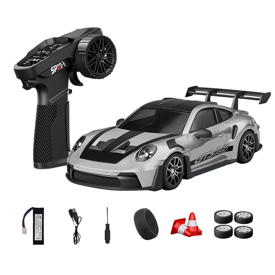 NULA 1:24 RC Drift Car, D24 RTR Full Proportional 4WD High Speed Remote Control Car with Gyro, Dual Drift Racing Tires, LED Light Effects for Adults- (Q7 Liquid Silver / D24-03)