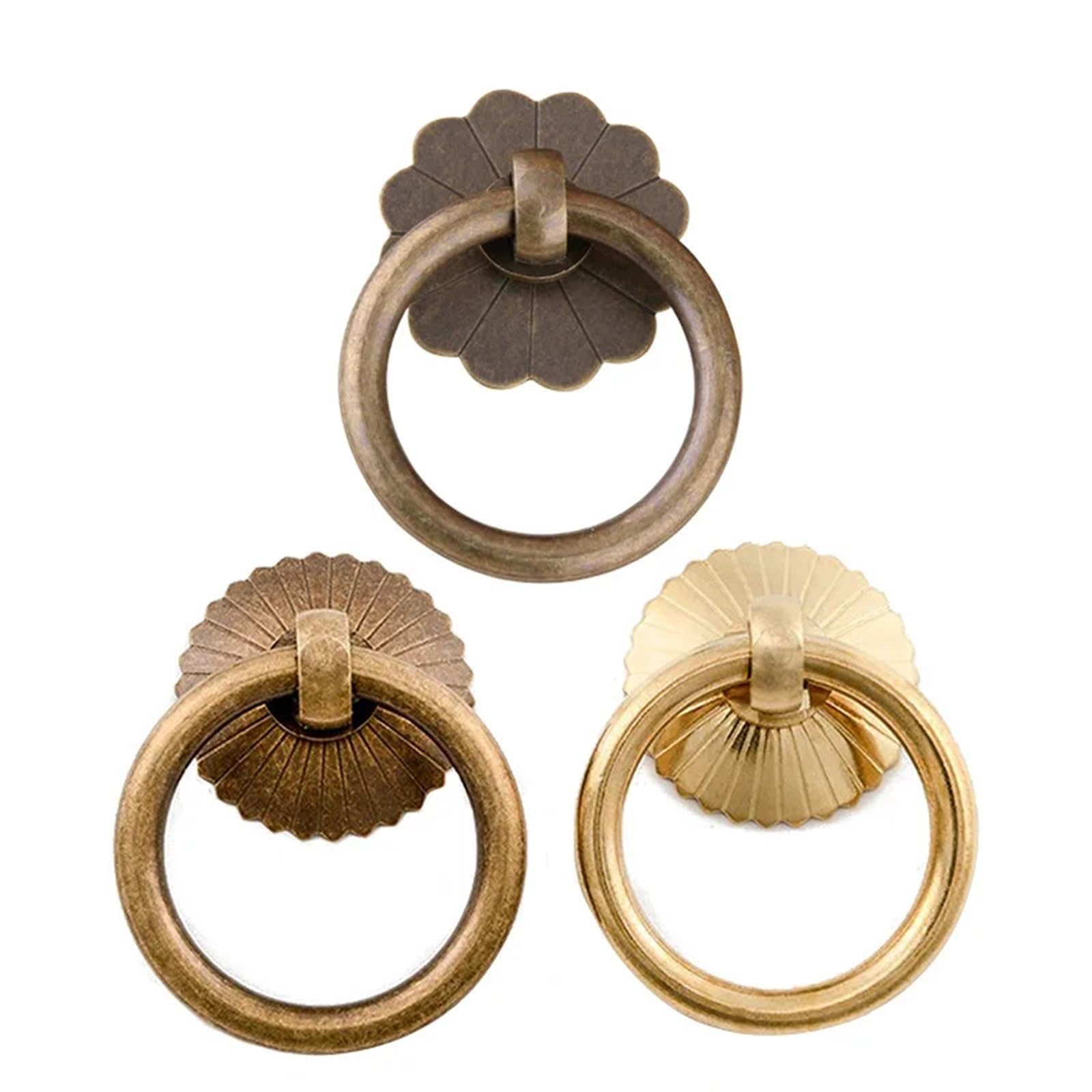bogniga 12PCS Vintage Brass Cabinet Ring Knobs Pulls Gold Kitchen Drawer Cupboard Door Handles(Gold,30mm Ring)