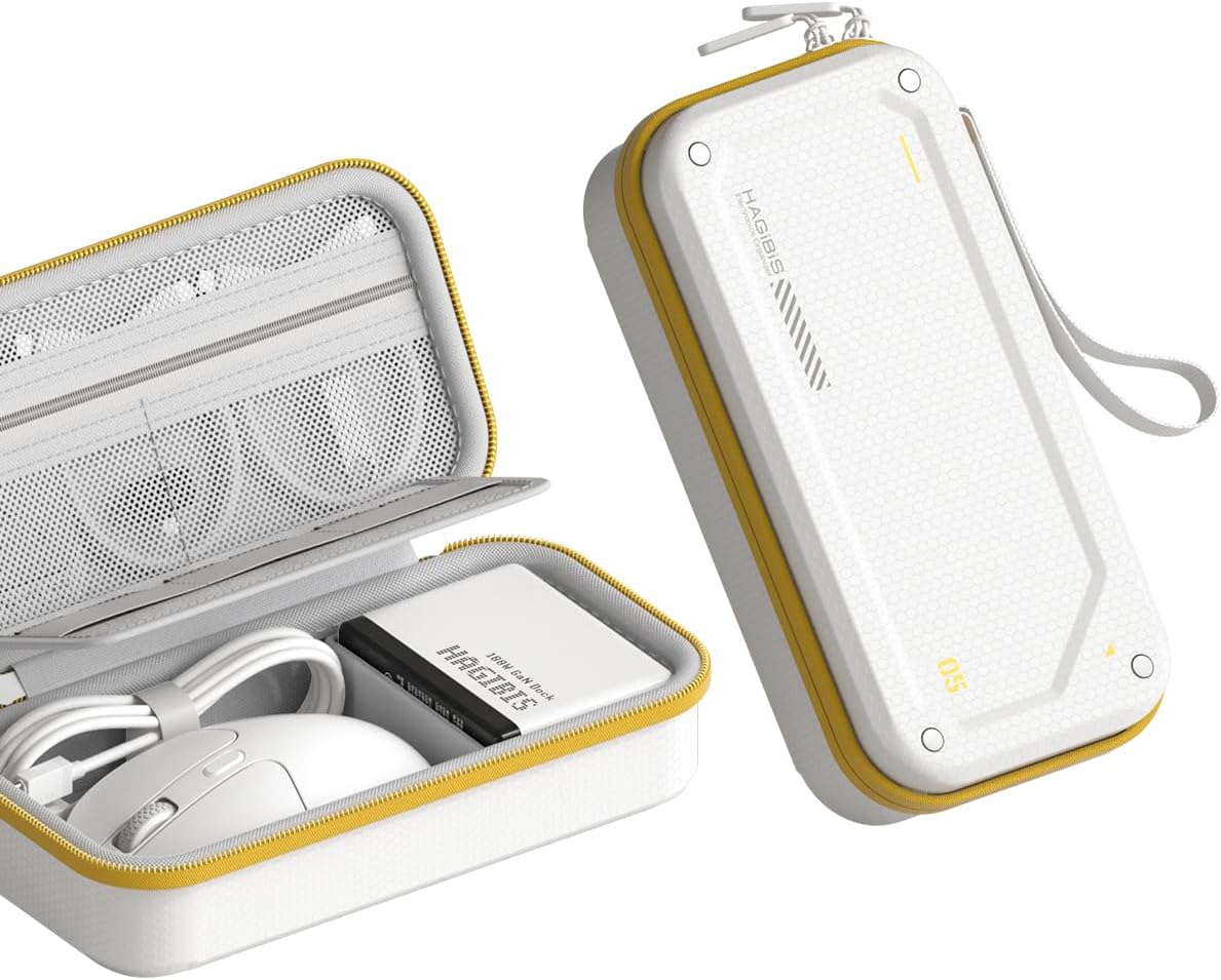 Hagibis Electronic Organizer Traveling Case Bag EVA Hardshell PU Portable Carrying Pouch for Mouse, Charger, Cables, Power Bank, SD Cards, USB Flash Disks, Accessories (White)