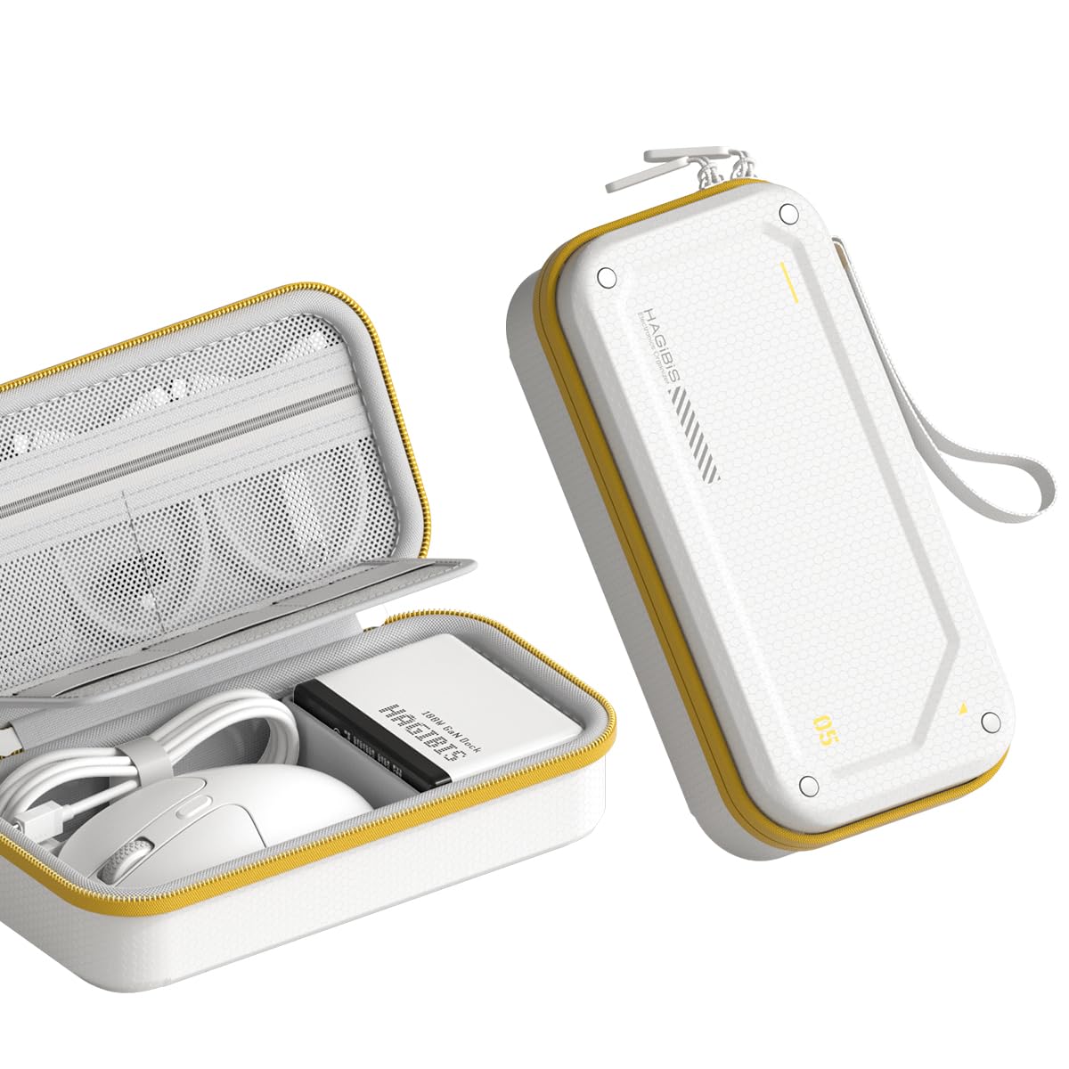 Hagibis Organiseur électronique de Voyage en EVA Rigide PU Pochette de Transport Portable pour Souris, Chargeur, câbles, Banque d'alimentation, Cartes SD, disques Flash USB, Accessoires (Blanc)
