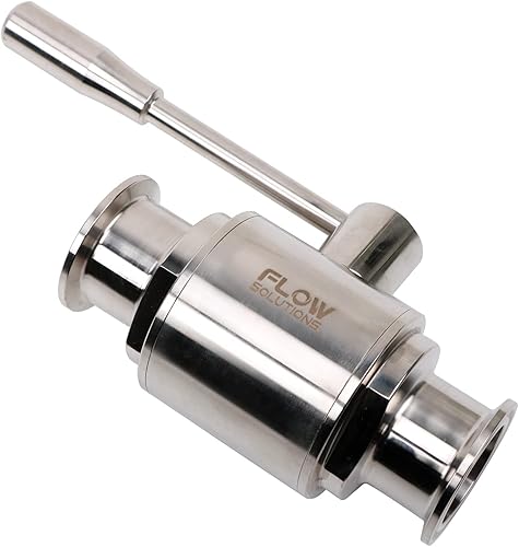 Válvula de bola sanitaria FLOW SOLUTIONS 3A de 1.5 pulgadas (1.5 pulgadas) con tres abrazaderas, revestimiento de PTFE y acero inoxidable 304, mango