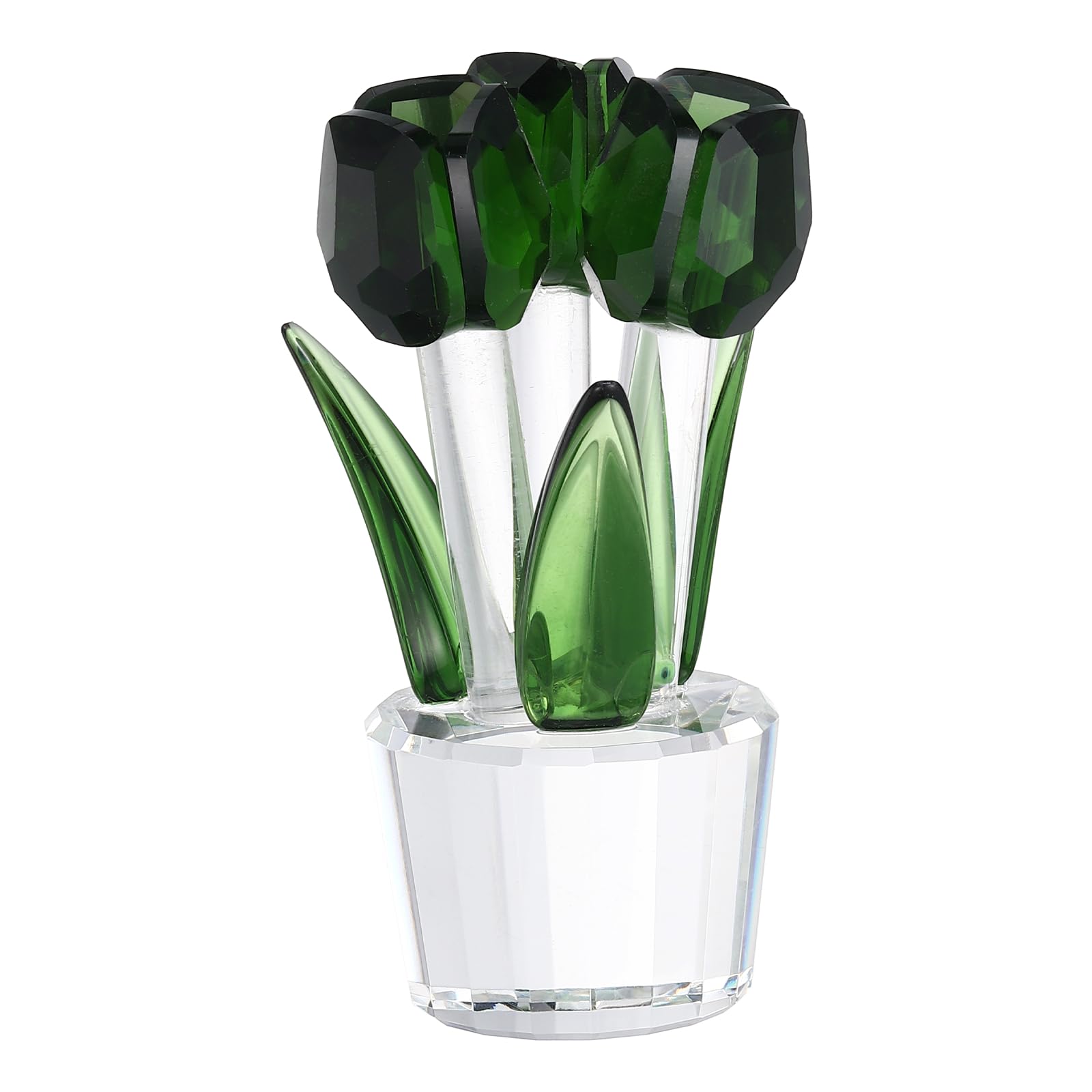 sourcing map Crystal Tulips Flower Figurine, Tulips Figurines Flowers Bouquet Ornaments Bouquet Decor Collectible for Birthday Anniversary Wedding Gifts Valentine's Day Gifts, Green