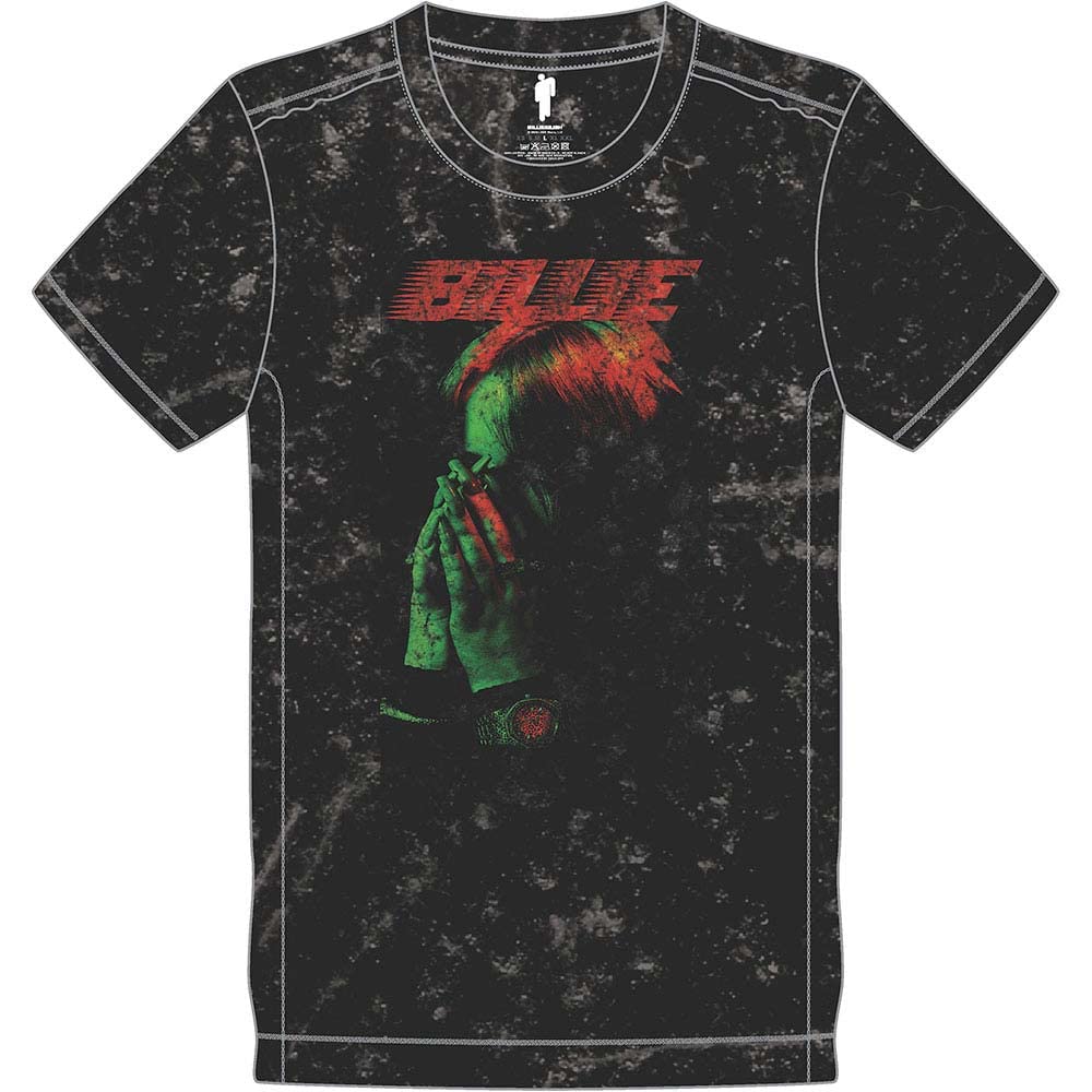 Billie Eilish Men's Black T Shirt Hands Face Logo Official Unisex Snow Wash S