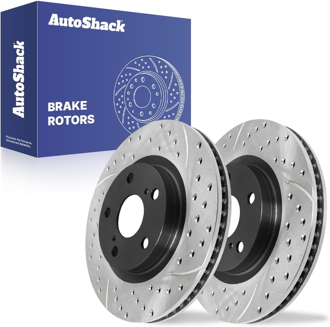 AutoShack Front Vented Drilled & Slotted E-Coated Brake Rotors 2-PC Set Replacement for 2007-2017 Toyota Camry 2006-2018 Toyota RAV4 2007-2018 Lexus ES350 2016 Scion iM ShadowGuard 11.65" (296 mm)