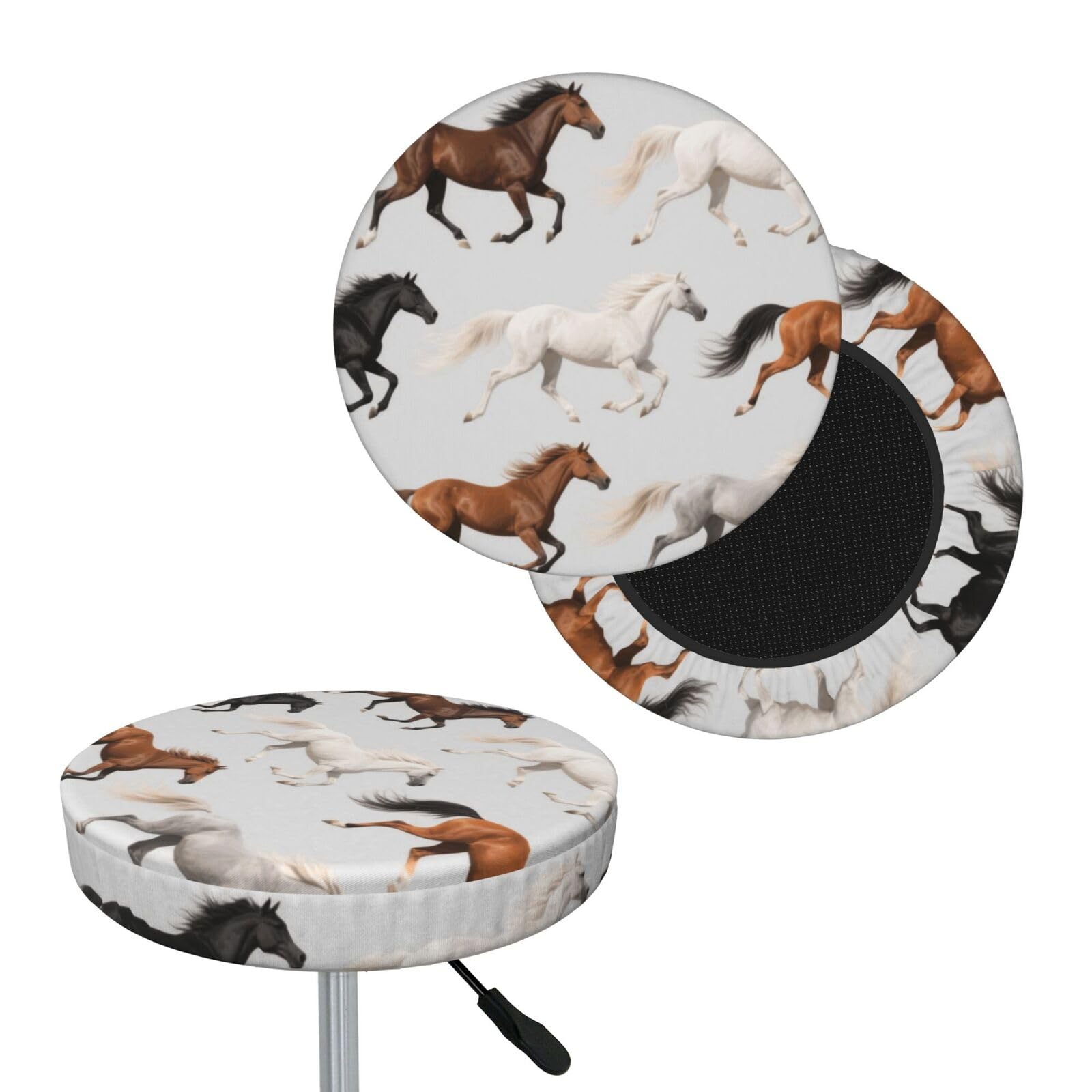 FekiLoot Cute Horse Round Bar Stool Covers Stretch Washable Bar Stool Covers Dustproof Slipcover Bar Chair Covers with Elastic Band for Bar Kitchen Living Room Decor 13 Inch
