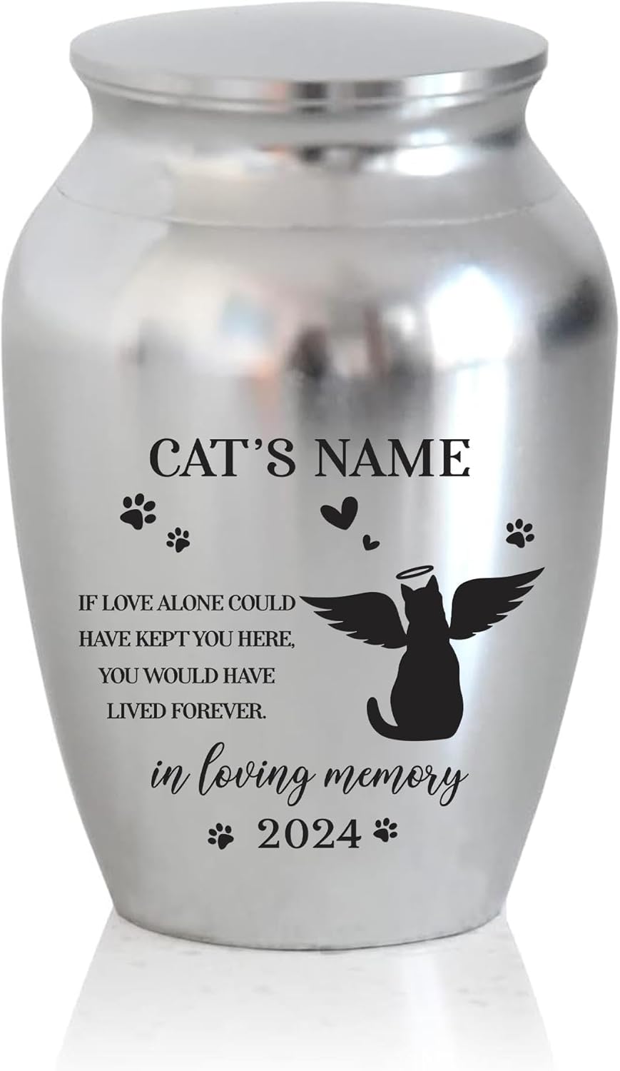 Artsy Woodsy Personalized Pet Memorial Cat Mini Urns - Stainless Steel Decorative Keepsake Urns for Ashes 2.56x1.77 inch - Gifts for Cat Mom Dad Lovers Accessories in Loving Memory Loss (02)
