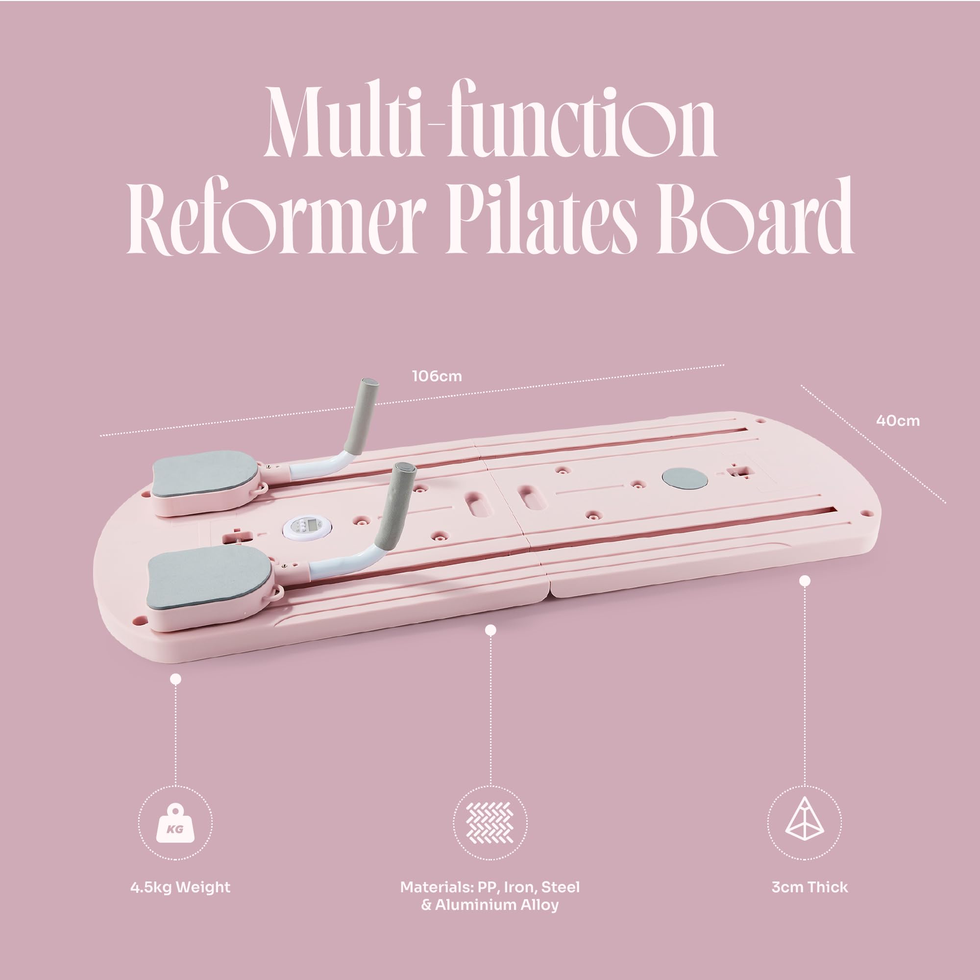 Myga Pilates Reformer Machine - Faltbares Pilates Board mit Rebound Ab Roller, Widerstandsbänder, Push Up Bars & LED Counter für Ganzkörpertraining - Multifunktional für Zuhause, Fitnessstudio