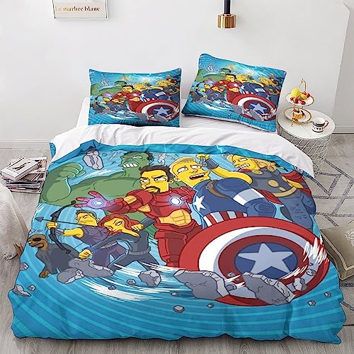 The Simpsons Funda De Edredón Estampado 3D,Juego De Funda Nórdica 3 Piezas,Juego De Cama De Microfibra con Fundas De Almohada, para Niñas Niños.Double(200x200cm)