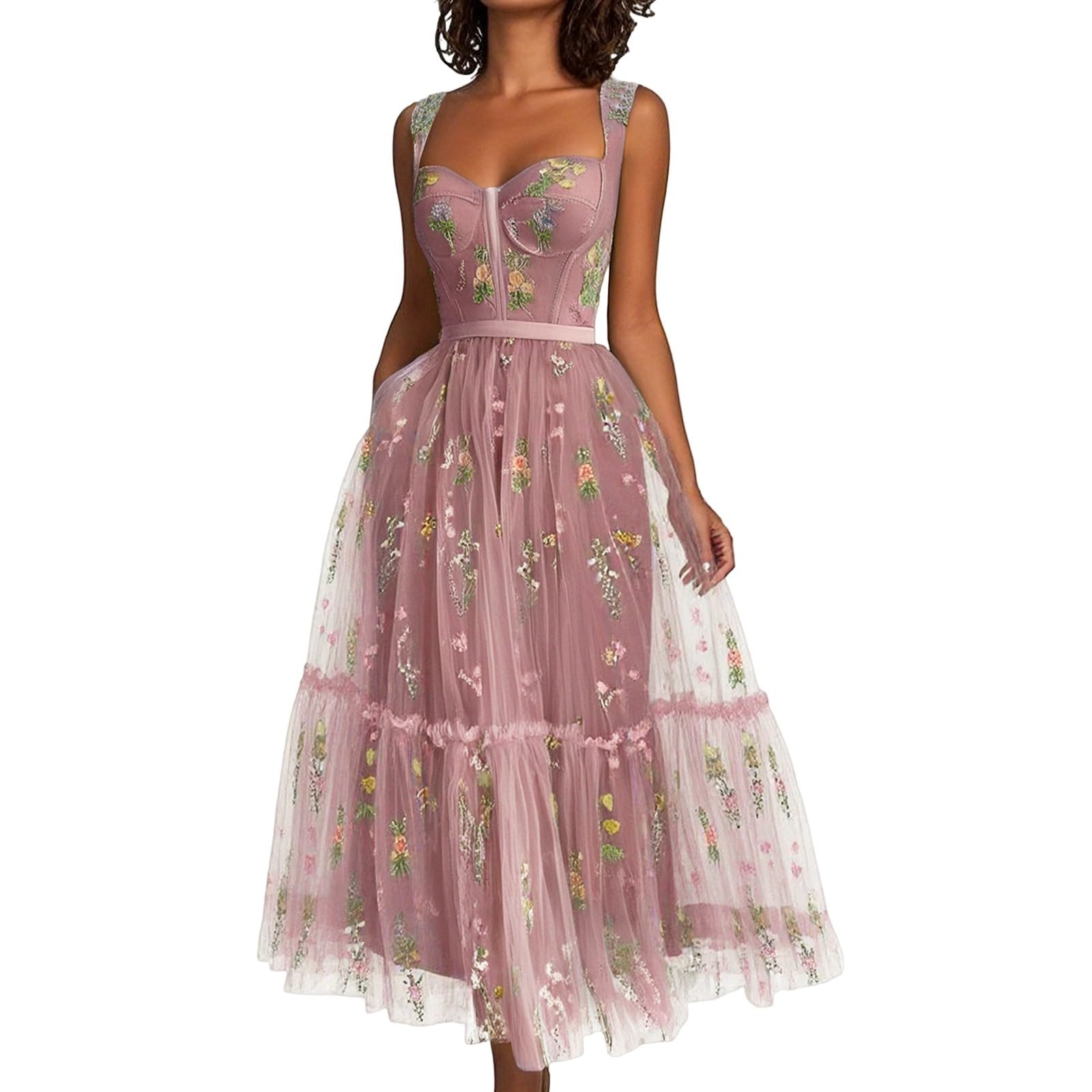 Vestidos de Fiesta con Bordado de Flores para Mujer, Largo hasta la Rodilla, corsé, Corte A, Vestido Formal de Noche para Fiesta de Hadas