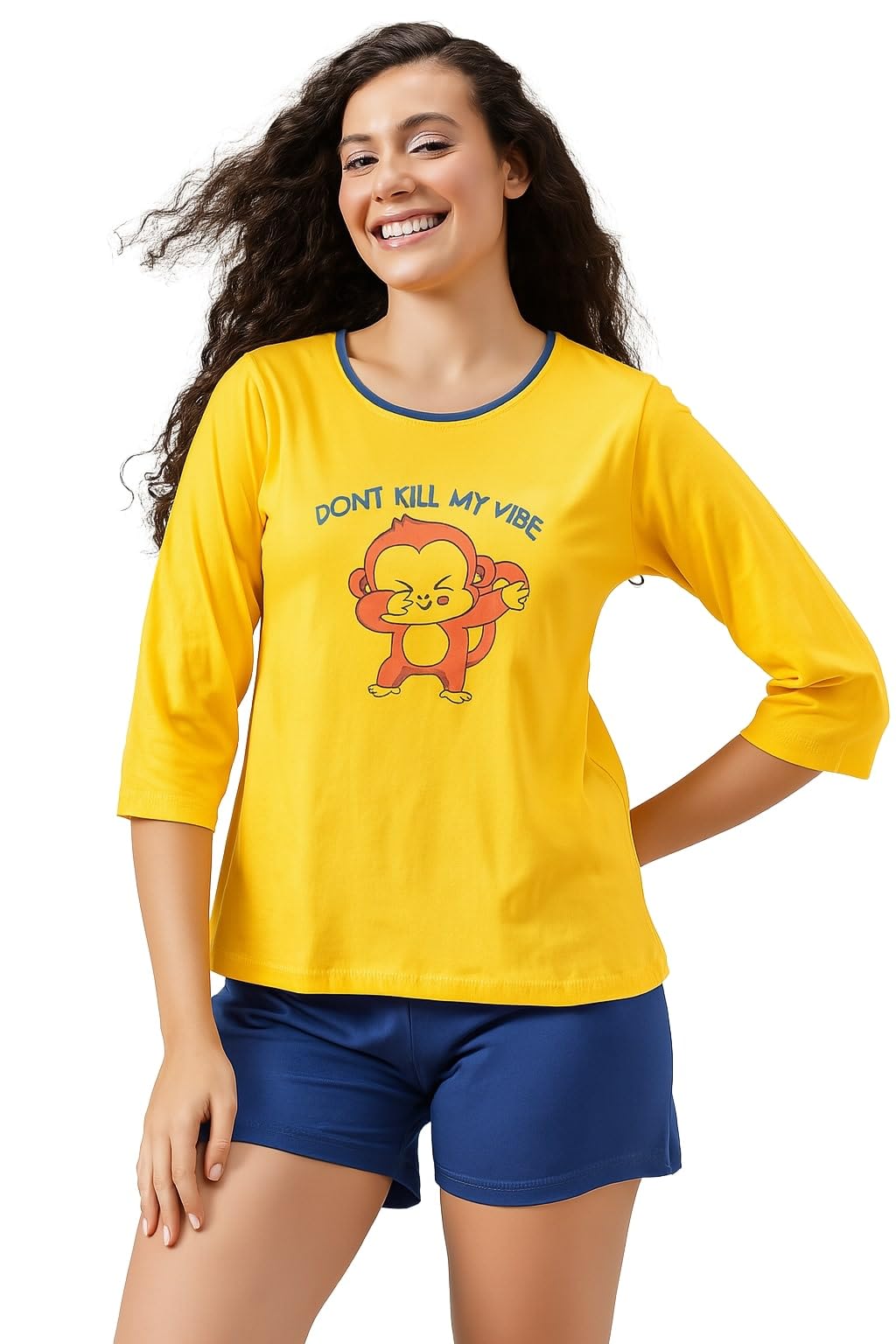 Women's Cotton Graphic and Text Print Top & Chic Basic Shorts Set-image-32