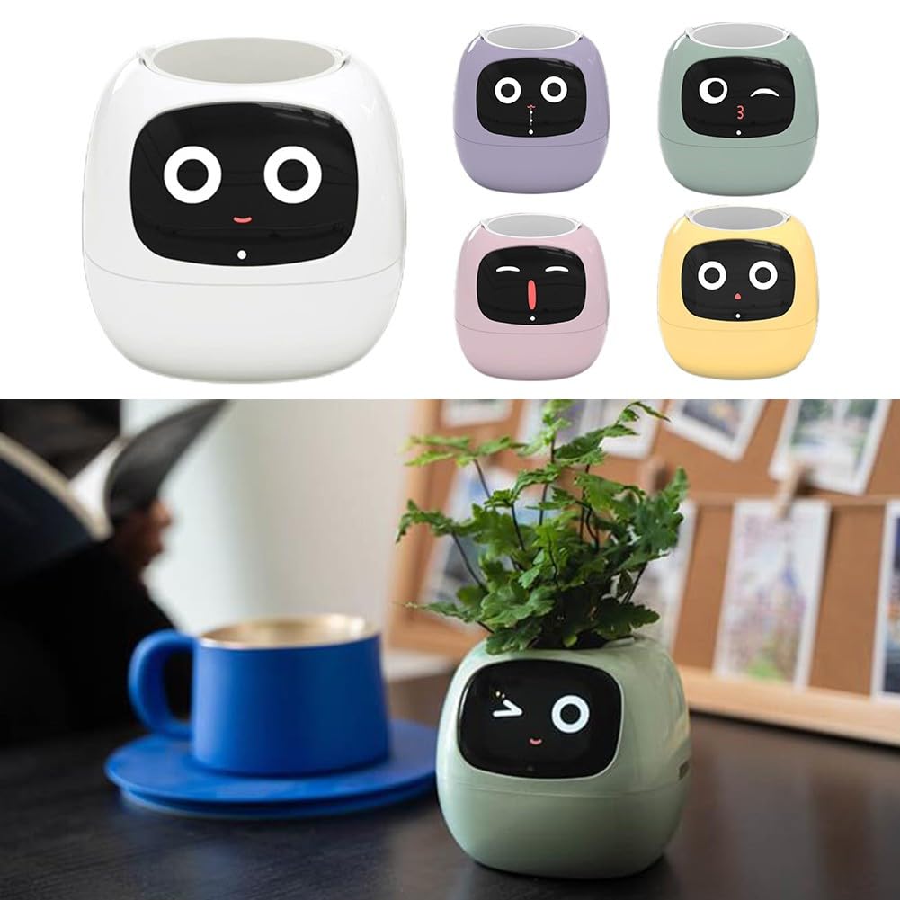 Vaso interattivo con display integrato, per irrigazione automatica e controllo della luce, compagno di giardinaggio elettronico per principianti, design salvaspazio, viola