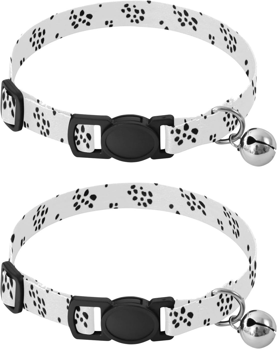 Black Paw White Kitten Collars 2 Pack Collar for Cats Adjustable 10.6 to 17.1 Inches
