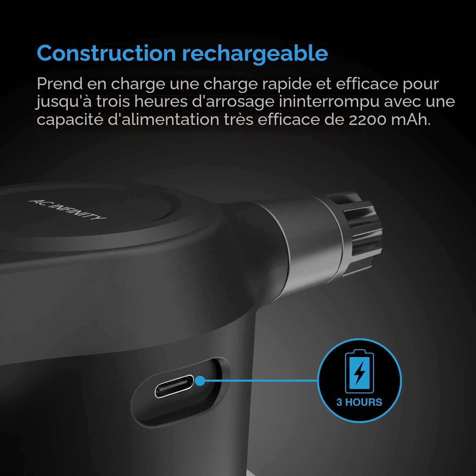 AC Infinity Pulvérisateur automatique, vaporisateur électrique portable de 2 L, graphite. | Rechargeable USB avec bec verseur réglable pour fertiliser les plantes jardinage et nettoyage