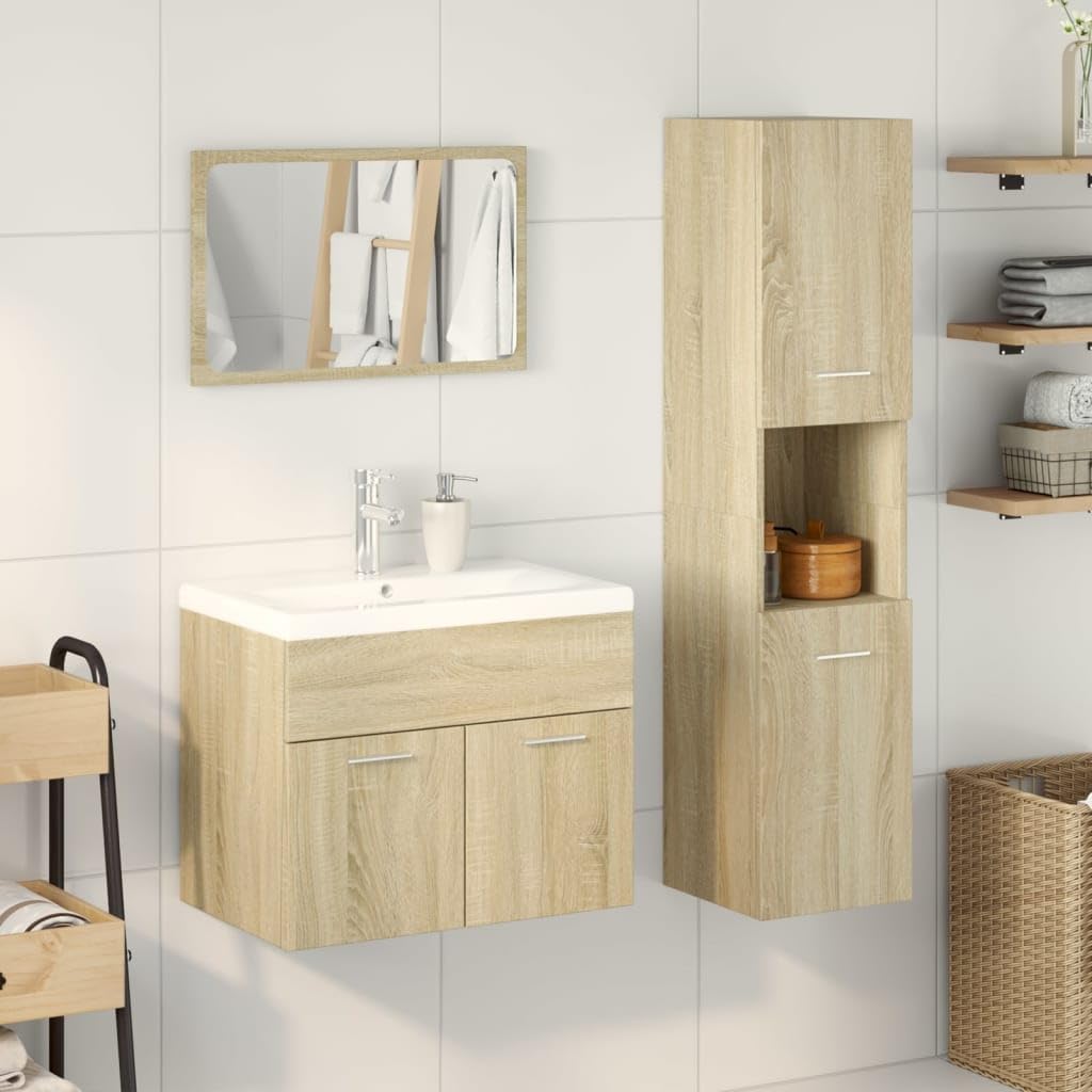 4-TLG. Badmöbel-Set Sonoma-Eiche Holzwerkstoff mit Waschbecken