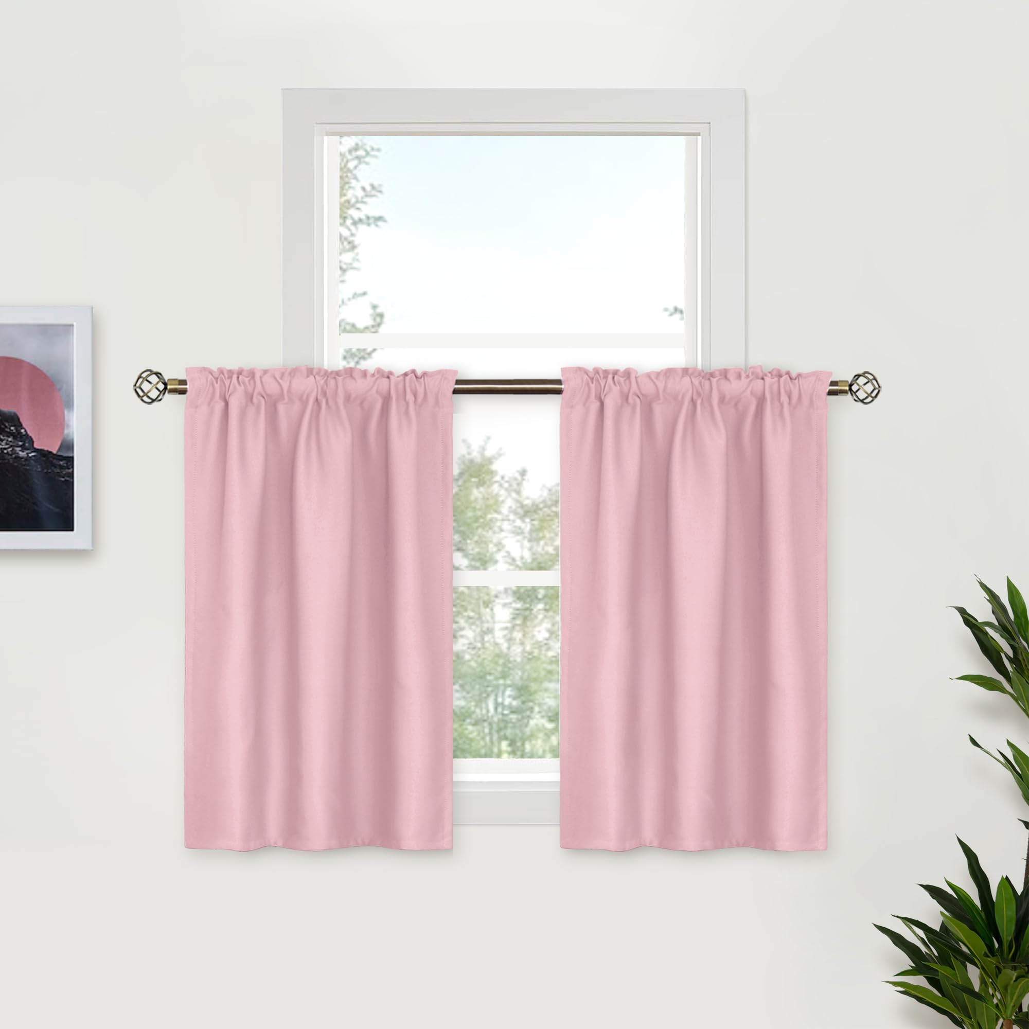 BGment Baby Pink Blackout Curtains 36 Inch Length for Short Window - Small Drapes Thermal Insulated with Rod Pocket Privacy for Cafe Kitchen Bathroom