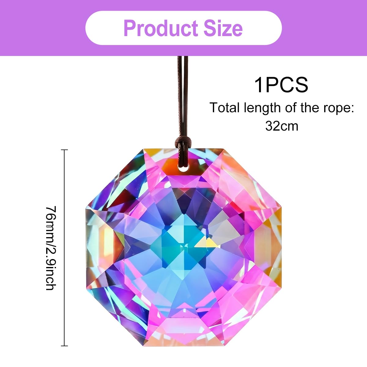 76mm Prismas para Ventana, Suncatcher Cristal, Cristal Colgante, Atrapasueños de Cristal Facetado, Atrapasueños Cristals Grande, Atrapasoles Colgantes de Cristals, para Jardines, Ventanas