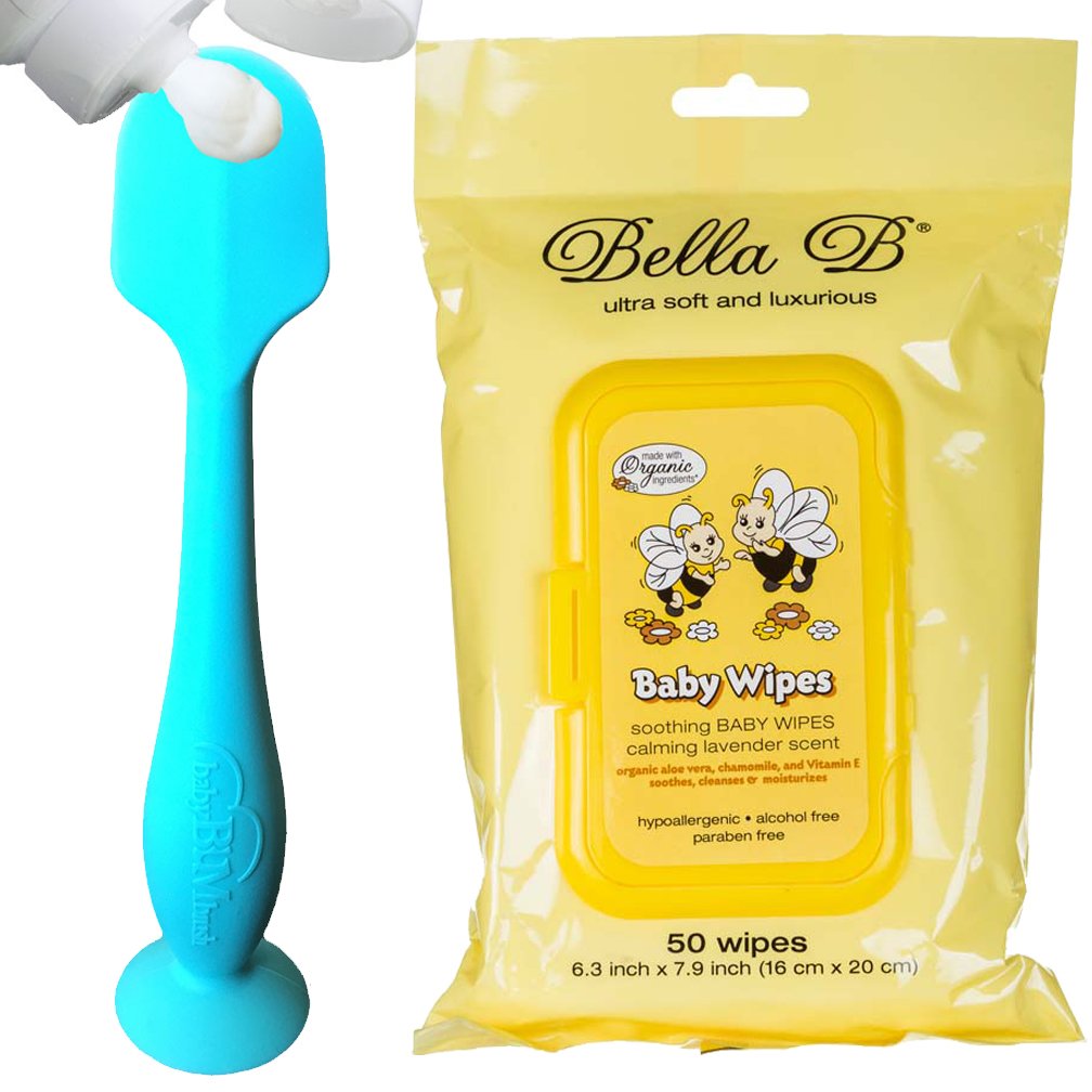 BELLA B Babybum Diaper Cream Brush & BELLA B Baby Wipes - Blue - Little Baby Bum Bum Cream - Baby Brush - Baby Bum Brush - Diaper Cream Applicator - Butt Spatula Baby - Diaper Rash Cream Applicator