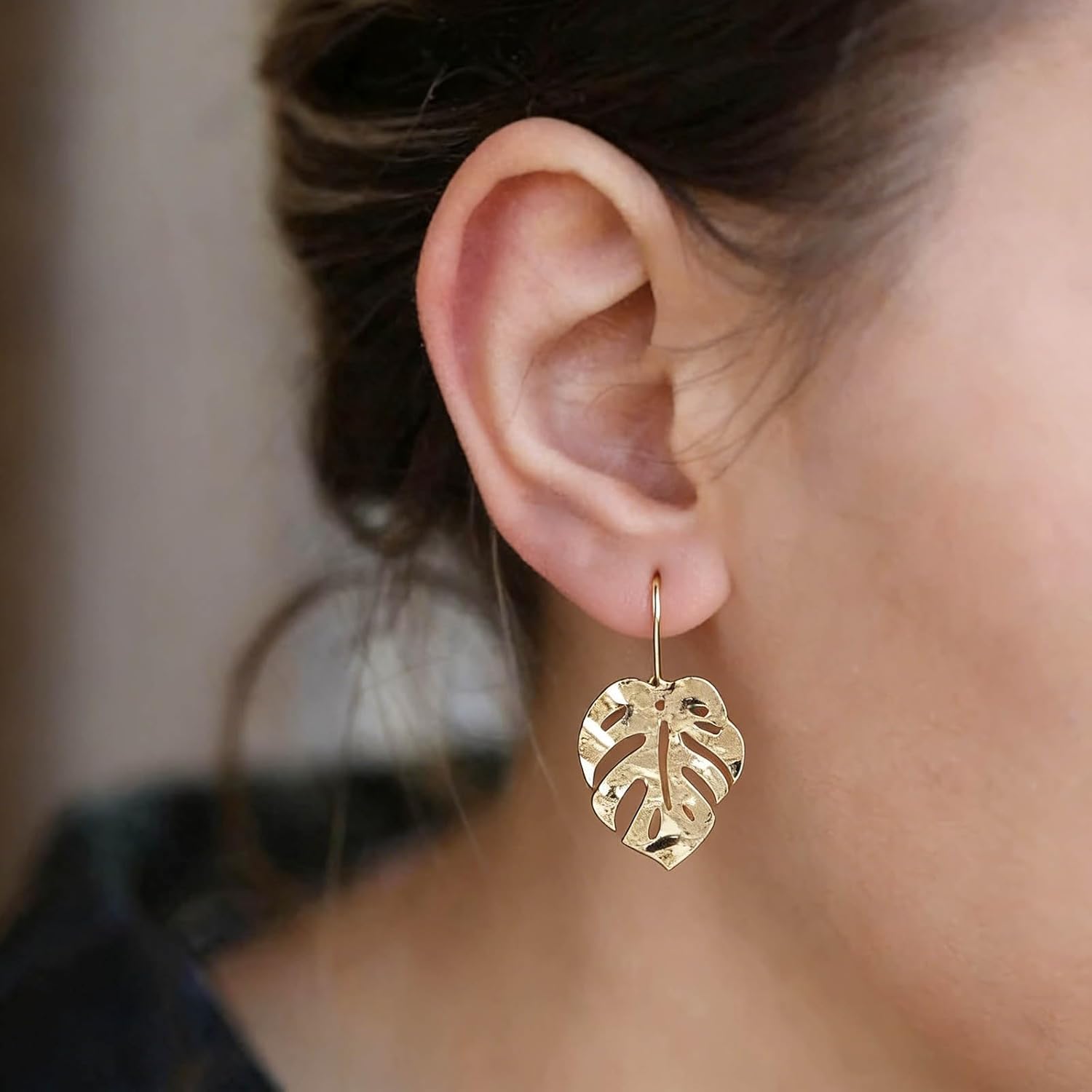 Andelaisi Boho Palm Leaf Dangle Earrings Vintage Tropical Palm Leaf Earrings Gold Maple Leaves Drop Earrings Minimalist Plant Leaves Hook Earrings Jewelry for Women - Image 2