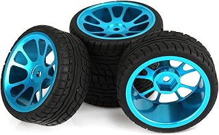 Mxfans Plastic Tires Blue 10-Spokes Aluminum Wheel Rims RC 1:10 On-Road Car Set of 4 - coolthings.us