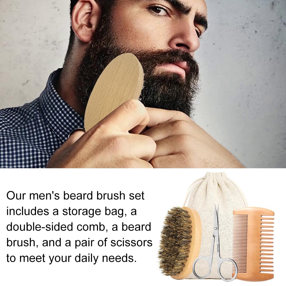 Cerioll Spazzola Da Barba Con Setole, Spazzola Da Barba Con Setole Di Cinghiale, Spazzola Per Barba Uomo, Pettine Da Barba E Set Di Spazzola Per Uomo, Con Pettine Per Barba, Forbici Da Barba