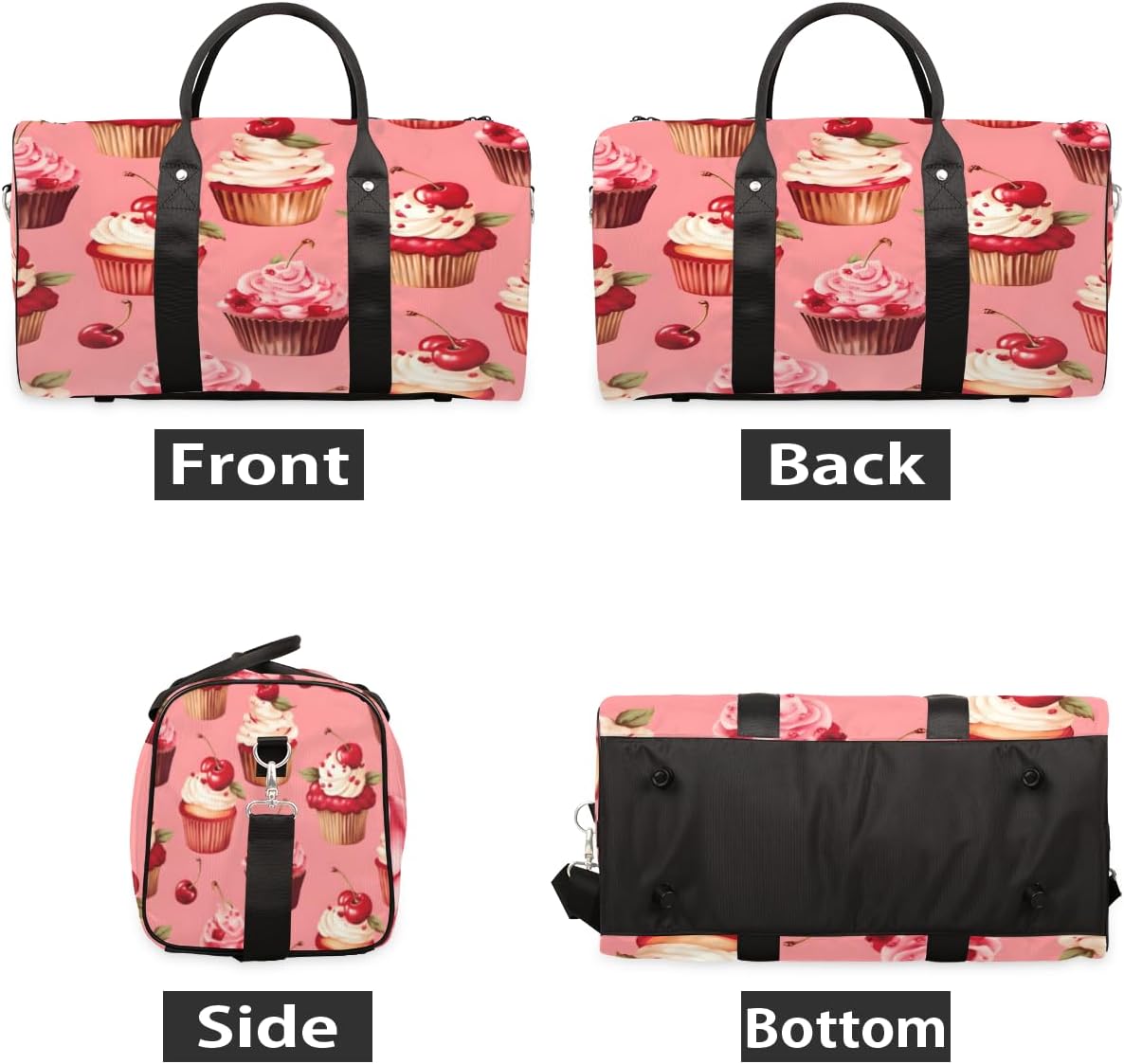 Cherry Cupcakes Travel Duffel Bag for Women Men Large Capacity Overnight Weekender Bags for Lightweight Waterproof Sport Gym Bag for Workout Yoga Swim
