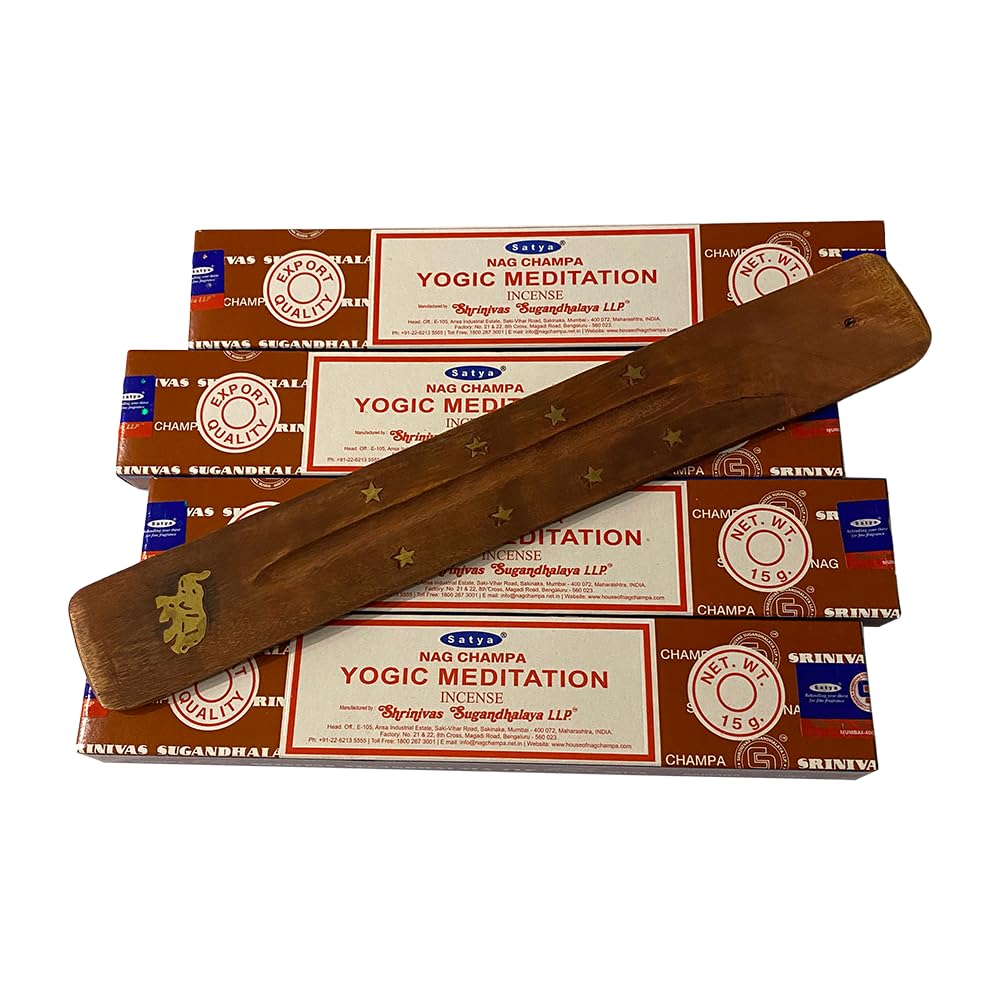 VIE Satya Incense Sticks, 4 Packs x 15g, with Incense Holder, Yogic Meditation