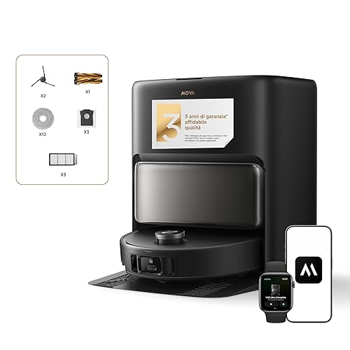 Mova V50 Ultra Complete Robot Aspirapolvere e Lavapavimenti, Potenza di Aspirazione da 24.000 Pa, con Svuotamento Automatico, Lavaggio Termico con Sistema Aoppia Soluzione, Sistema StepMaster, Nero