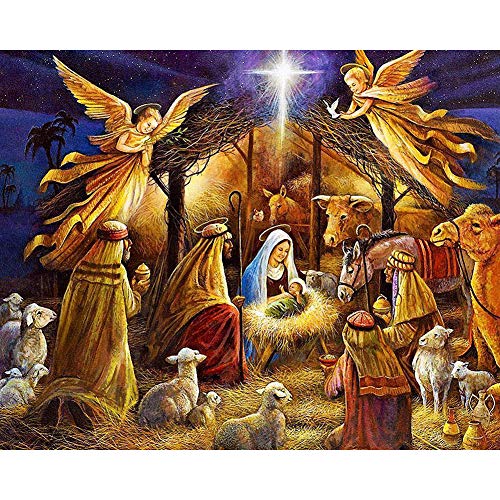 YEESAM ART Kits de peinture diamant - Jésus Christ - Naissance religion - Mouton - 30 x 40 cm - DIY 5D Diamond Painting Strass Broderie pour mur et salon Cover