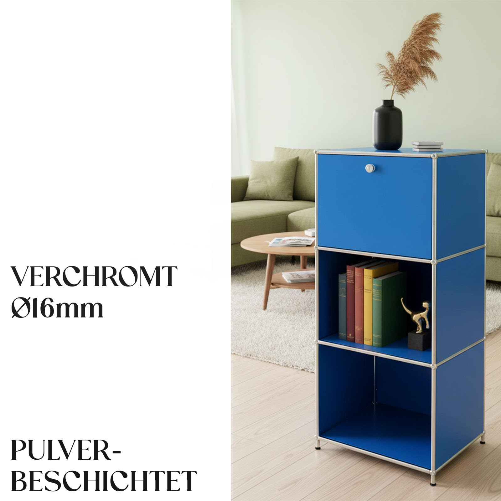 Floordirekt Concept Epure MK-107 - Estantería de metal (121 x 50 x 40 cm), diseño moderno, color azul y cromado