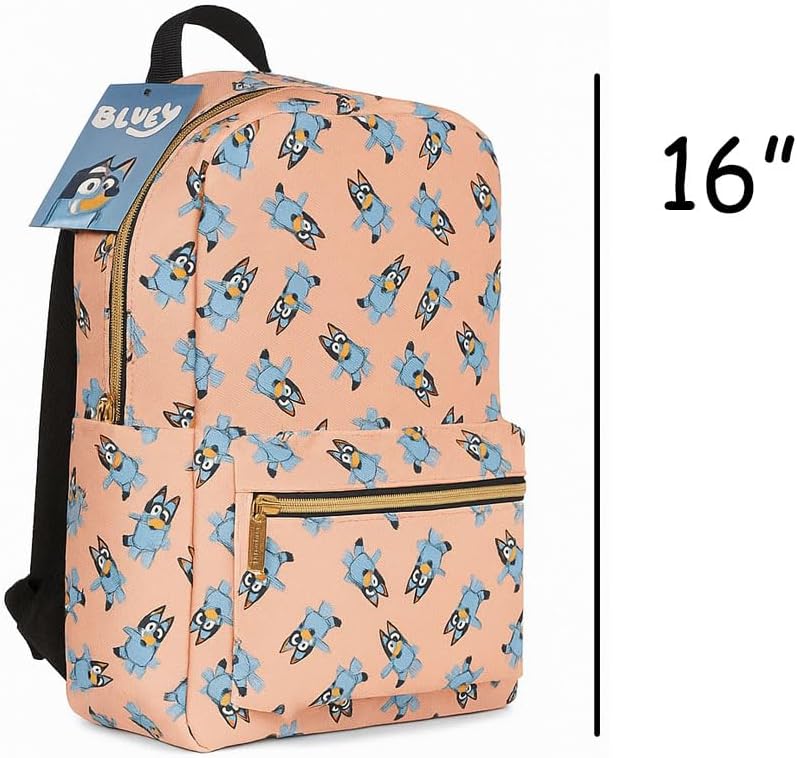 Fast Forward Bluey Backpack Officially Licensed 16 Inch Deluxe Faux Leather Daypack Shoulder Bag