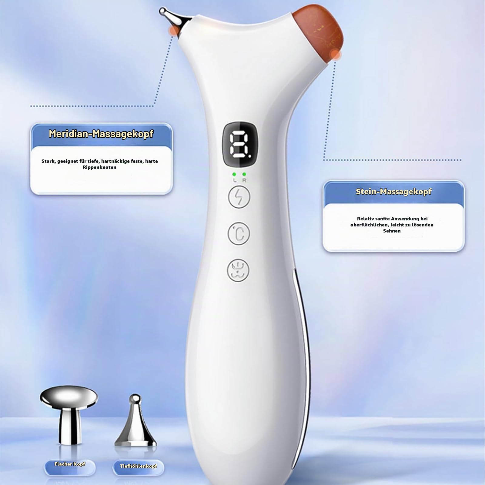 Rezuri - 4-in-1 Jaw Massager, Rezuri TMJ-Massagegerät, Gesichtsmassagegerät Akupressur Massagegerät mit Wärme und Vibration, Meridian-Massagegerät mit 2 Massageköpfen für Kiefer, Gesicht und Nacken