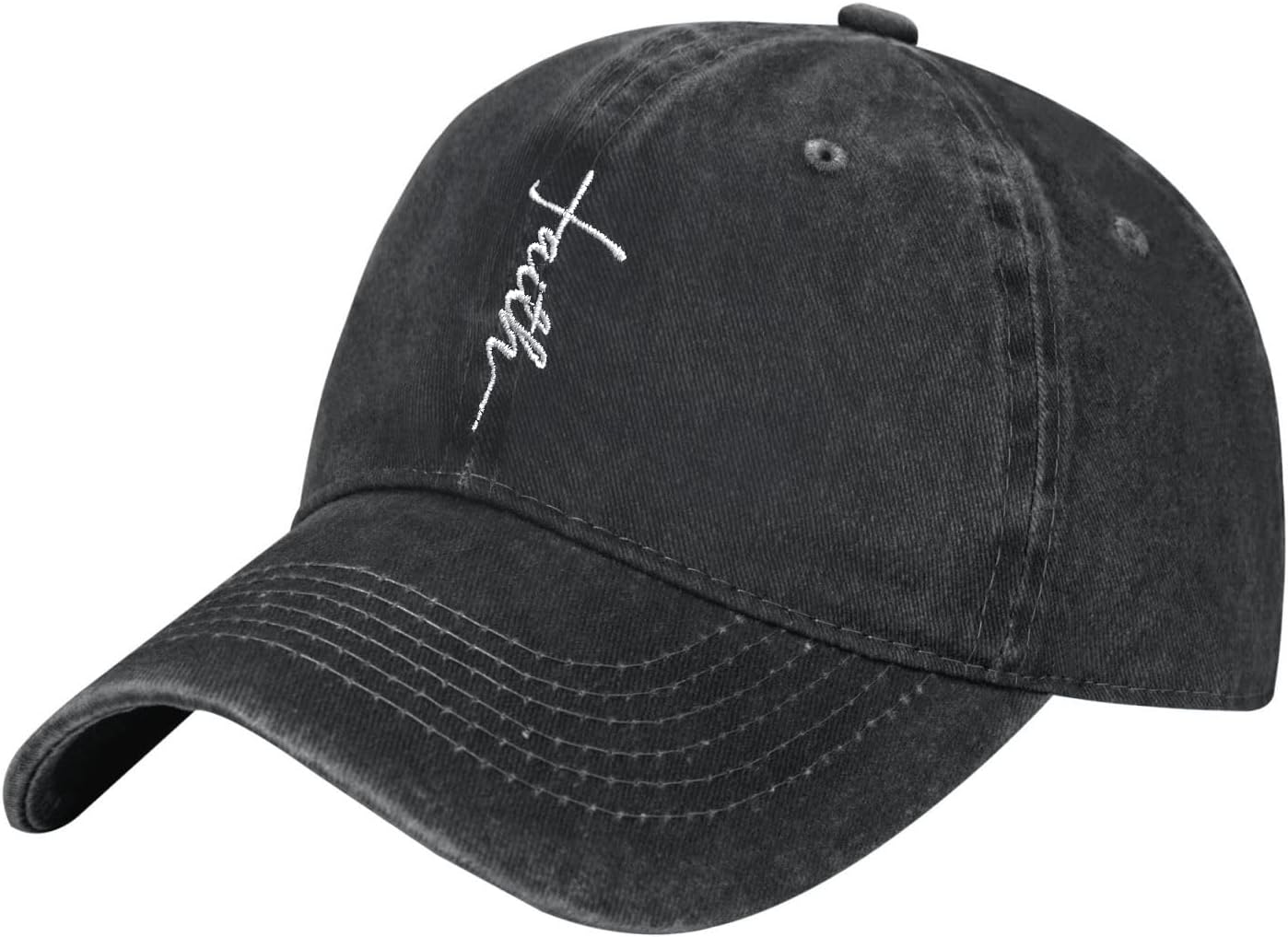 Walk with Jesus Embroidered Baseball Cap Vintage Adjustable Washed Cotton Christian Hat for Men Women,Black - Image 2