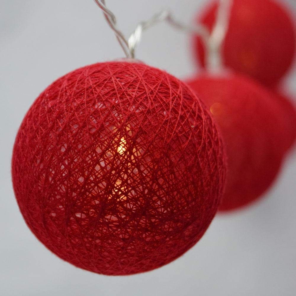 Cotton Ball Fairy String Lights, Chickwin Battery Powered Colorful Decor LED Night Lights 6cm Ball Lamp for Garden Indoor Home Holiday Party Wedding Christmas Decoration (Red, 1.8m/ 10 Lights)