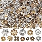 SUNNYCLUE 1 caja de 360 tapas Espaciadoras de Cuentas con Diseño Floral de 12 estilos, Estilo Vintage, de Plata Antigua, Oro, Bronce, Aleación de Metal, con Filigrana de Flores, Espaciadores, Accesori