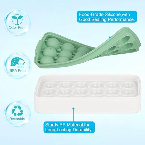 Miniatura 3 de Bandejas de cubitos de hielo para congelador, moldes de silicona + PP para bolas de hielo, bandeja redonda para cubitos de hielo sin BPA, fácil de