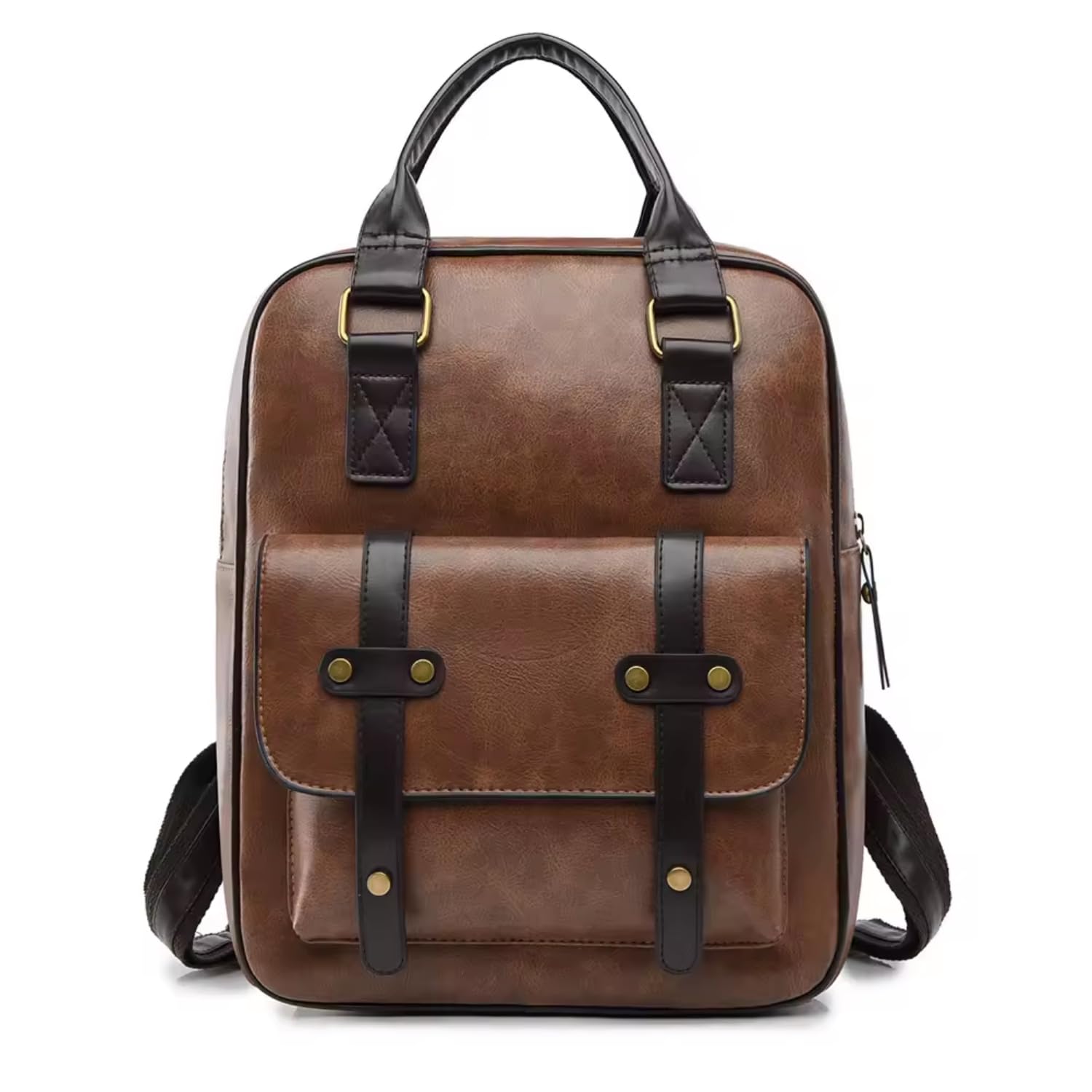 Leather Backpack for Men Women Vintage PU Laptop Bag Travel Office Use with Front Pocket Adjustable Straps Top Handles Spacious Design for Daily Carry-image-32