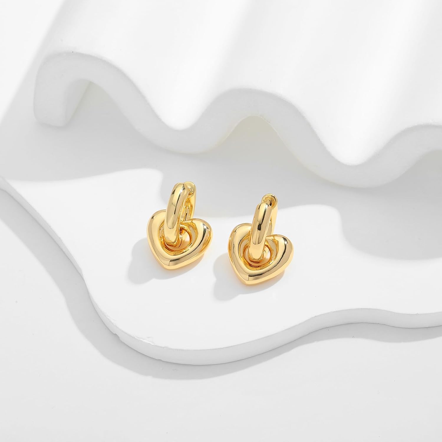 WOWORAMA Gold Heart Huggie Hoop Earrings for Women Trendy Puffy Chunky Heart Hoop Earrings Small Double Hoop Drop Earrings - Image 4