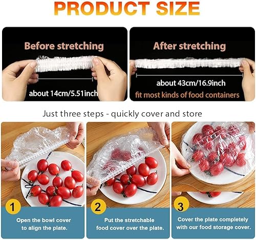 Miniatura 3 de 300 fundas reutilizables para tazones, cubiertas de plástico para cuencos con fundas elásticas transparentes para almacenamiento de alimentos para