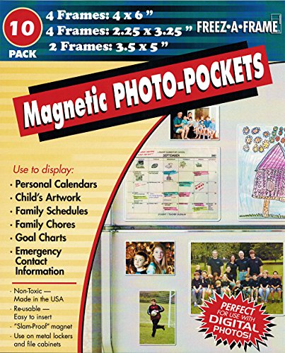 2PO Special 10 Piece Set of Freez-A-Frame Magnetic Picture Frames/Photo Pockets. Made in USA