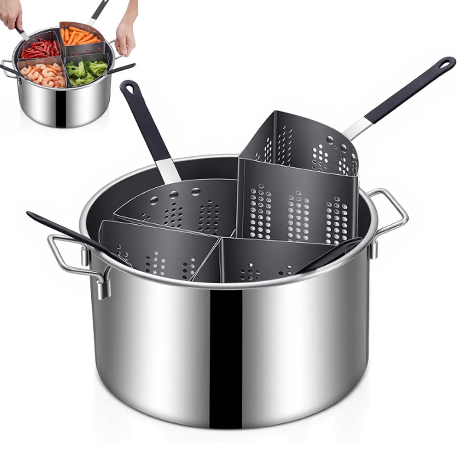 Quart - Cuocipasta e verdure in alluminio con 4 cestini filtranti in acciaio inox, per cucina domestica