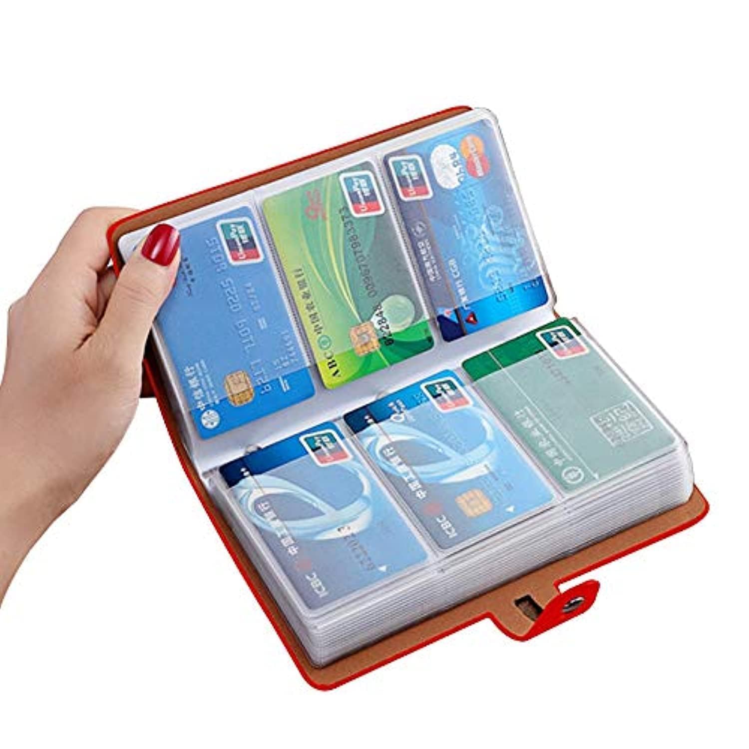 RFID Credit Card Holder, Leather Business Card Organizer with 96 Card Slots, Credit Card Case for Managing Your Different Cards and Important Documents to Prevent Loss or Damage (Red)