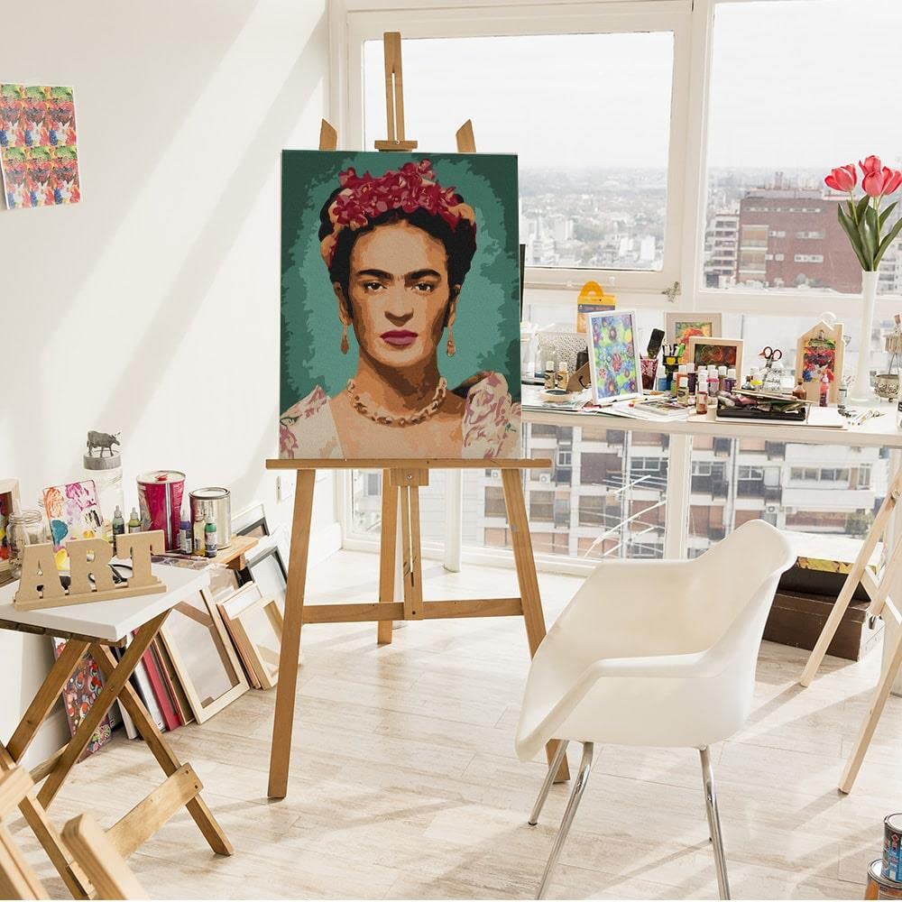 Artnapi Dipingere con i numeri, kit per adulti per bambini con cornice 40 x 50 cm (look Frida) – Dipinto ad olio su tela – Divertente e rilassante, anti lo stress, imparare a dipingere