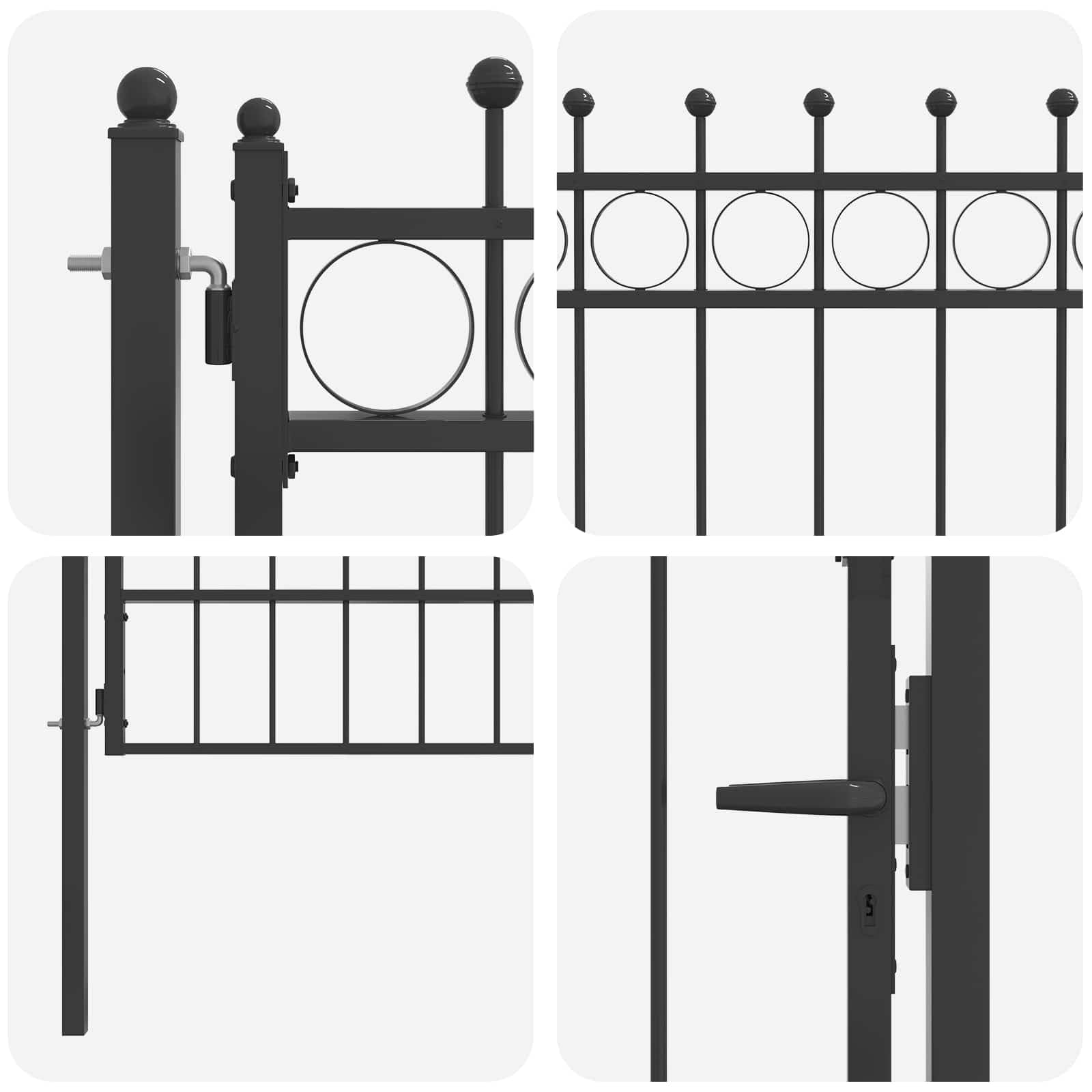 Cancello per recinzione in metallo, nero, con serratura, 100 x 175 cm | Superficie verniciata a polvere, design antiscivolo, sistema di chiusura stabile, per giardino e vialetto