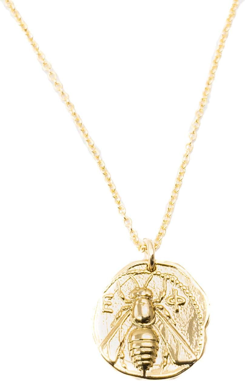 MILLER MAE DESIGNSGold Plated Artemis Bee Coin Pendant on 14k Gold Filled Chain Necklace - 16 inches Long Handmade Charm Necklace by Miller Mae Designs