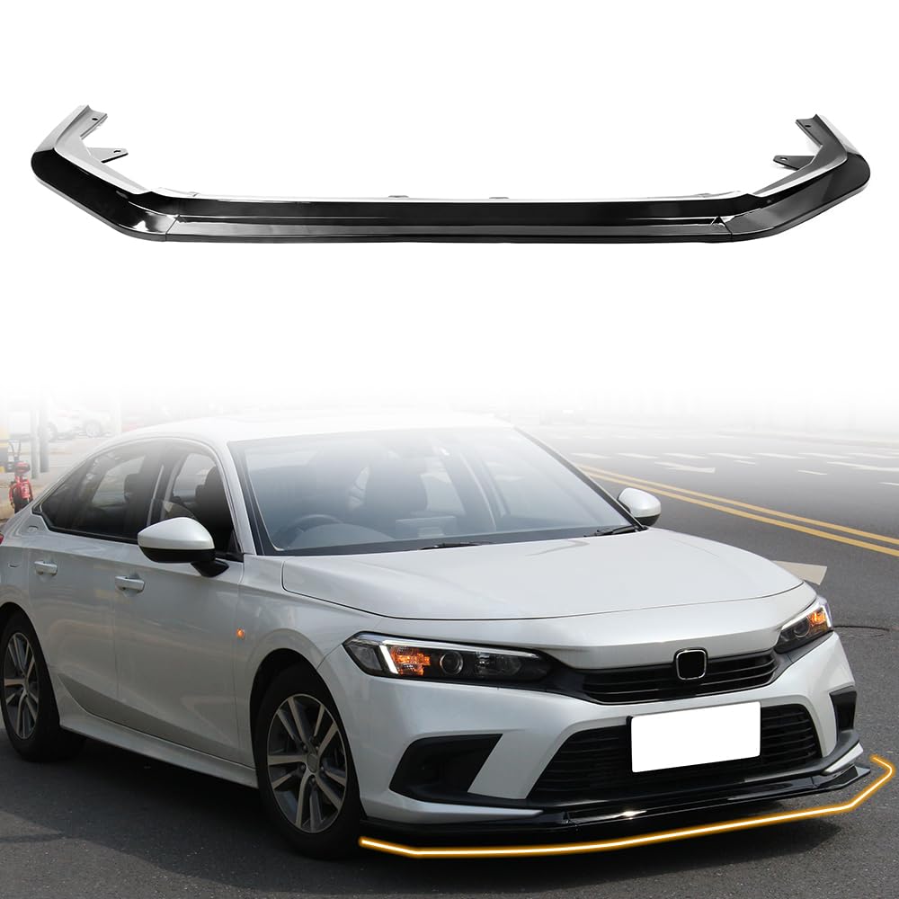 Front Bumper Lip Spoiler, Compatible with 2022-2024 Honda Civic Sedan & Hatchback 4-Door, PP Gloss Black RS Style Add-on Front Splitter Air Dam Chin Protector, 3 Pieces