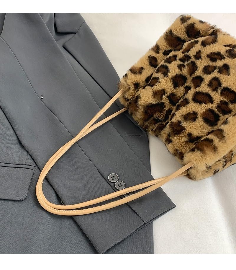 Cartera pequeña para mujer, cartera de invierno con estampado de leopardo, tote Y2K floja con pelo sintético, mini cartera de pelo para mujer miniatura 4