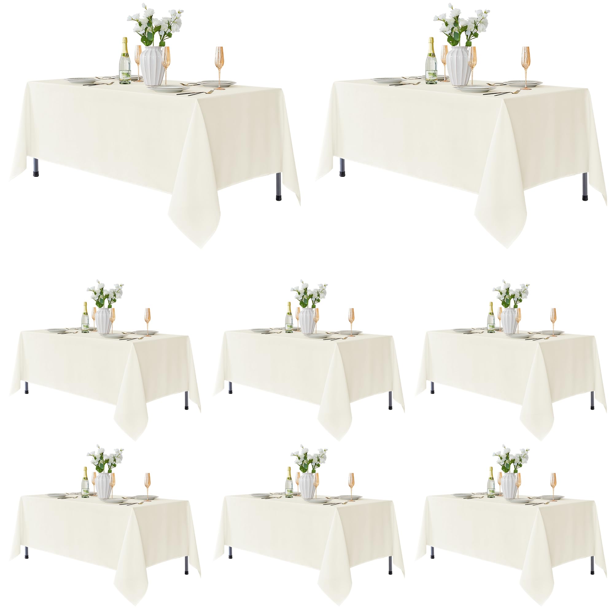 Fitable 8 Pack Ivory Tablecloths 60x102 Inch for 6 Ft Rectangle Tables